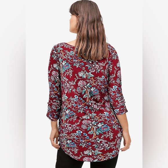 Ellos Plus Size Women's Inverted Front Pleat Maroon Red Floral Tunic Sz 3X 30-32 - Picture 7 of 11